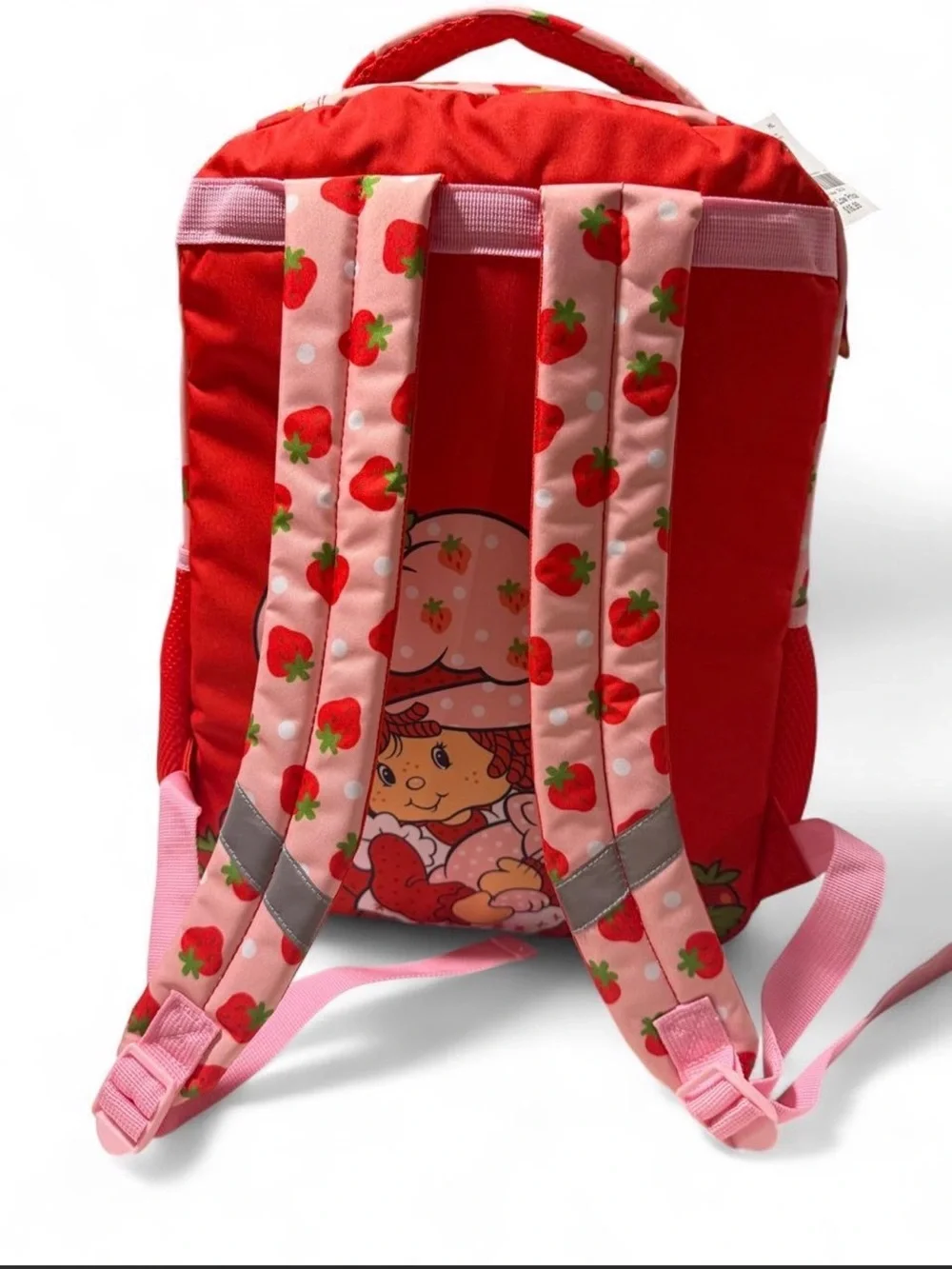 Girls Pink & Red Strawberry Sequin Character Backpack. 16in H 12in W